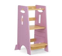 COSYLAND Torre de Aprendizaje para Niños - Torre de Aprendizaje de Madera para Bebés de 1 a 6 Años - Altura Ajustable en 3 Niveles - 80CM - Rosa Clásico y Natural