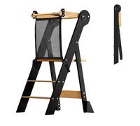 COSYLAND Torre de Aprendizaje Plegable - 2 Alturas Ajustables, para Niños de 18 Meses a 6 Años, Uso en Cocina, Baño o Habitación Infantil - Clásico Negro y Natural