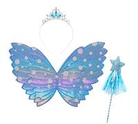 Cosysparks Disfraz de Hada Para Niñas Set 3 Piezas Para Traje de Alas de Mariposa Con Una Brillante Varita Mágica de la Corona Para La Fiesta de Cumpleaños de Halloween de las Niñas (Azul)