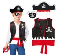 Cosysparks Disfraz pirata niño,4 Pack set disfraces pirata niños disfraz halloween niños Party Disfraz de piratas para niño per bambini Pirate Role Play Dress Up (Chico)