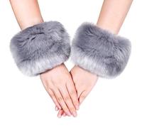 Cosysparks Falsa Piel Puños, Puños de Pelo para Abrigo Muñequera Anillo Puños Suave Invierno Brazo Warmer Mangas para Mujeres Gris