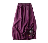 COTCLO Falda larga de algodón y lino, falda de verano para mujer, bordada, color sólido, falda larga y delgada para mujer, color morado, talla XL