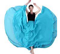 COTCLO Falda Larga de Baile Plisada para Mujer, Verano, Color Sólido, Cintura Alta, Gasa, Grande Con Vuelo, Azul Claro, 40