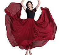 COTCLO Falda Larga de Baile Plisada para Mujer, Verano, Color Sólido, Cintura Alta, Gasa, Grande Con Vuelo, Vino Tinto, 40