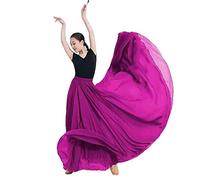 COTCLO Falda larga para mujer, falda de baile plisada, falda larga de verano, color sólido, cintura alta, falda larga de gasa, falda grande con vuelo, fucsia, 48