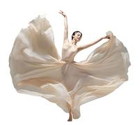 COTCLO Falda Larga de Baile Plisada para Mujer, Verano, Color Sólido, Cintura Alta, Gasa, Grande Con Vuelo, Color Crema, 36