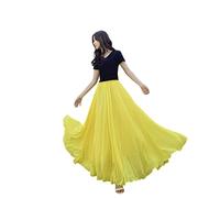 COTCLO Falda Larga de Baile Plisada para Mujer, Verano, Color Sólido, Cintura Alta, Gasa, Grande Con Vuelo, Amarillo, 48