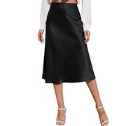 COTCLO Falda larga de gasa para mujer, falda midi de cintura alta, vestido de satén de color sólido, con cremallera, faldas de verano para mujer, Negro, 44
