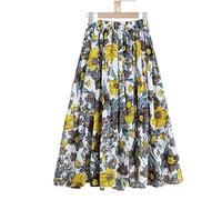 COTCLO Falda larga de lino de algodón para mujer, falda plisada de cintura alta elástica, holgada, casual, acampanada, para playa, a, 48