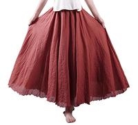 COTCLO Falda larga de lino para mujer, falda larga de algodón con cintura elástica, plisada, maxi faldas de playa vintage de verano, caoba, 40
