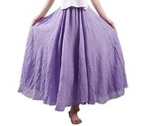 COTCLO Falda larga de lino para mujer, falda larga de algodón con cintura elástica, plisada, maxi faldas de playa vintage de verano, morado, 40