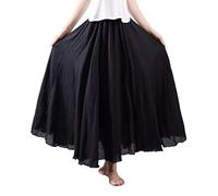 COTCLO Falda larga de lino para mujer, falda larga de algodón con cintura elástica, plisada, maxi faldas de playa vintage de verano, Negro, 40