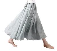 COTCLO Falda larga de lino para mujer, falda larga de algodón con cintura elástica, plisada, maxi faldas de playa vintage de verano, agua, 40