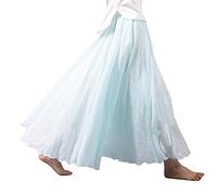 COTCLO Falda larga de lino para mujer, falda larga de algodón con cintura elástica, plisada, maxi faldas de playa vintage de verano, azul celeste, 44