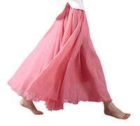 COTCLO Falda larga de lino para mujer, falda larga de algodón con cintura elástica, plisada, maxi faldas de playa vintage de verano, Hotpink, 40
