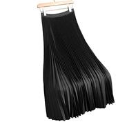 COTCLO Falda larga de satén plisada para mujer, falda de cintura elástica para mujer, falda salvaje de oficina, Negro, 44