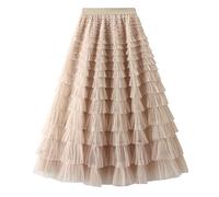 COTCLO Falda larga de tul para mujer, falda larga para primavera, verano, color negro, rosa, cintura alta, plisada, color beige, talla única