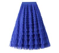 COTCLO Falda larga de tul para mujer, falda larga para primavera, verano, color negro, rosa, falda plisada de cintura alta, color azul rey, talla única