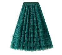 COTCLO Falda larga de tul para mujer, falda larga para primavera, verano, color negro y rosa, falda plisada de cintura alta