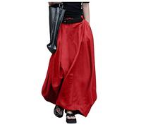 COTCLO Falda Larga Mujer Faldas De Verano Vintage para Mujeres Faldas De Algodón De Algodón Sólido De Cintura Hembra Maxi Faldas Largas-Red,XXL