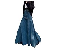 COTCLO Falda larga para mujer, de cintura alta, versátil, falda vaquera, azul, 44