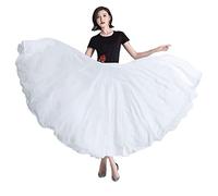 COTCLO Falda larga para mujer, falda de baile plisada, falda larga de verano, color sólido, cintura alta, falda larga de gasa, falda grande con vuelo, blanco, 40
