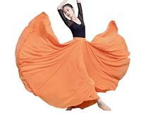 COTCLO Falda larga para mujer, falda de baile plisada, falda larga de verano, color sólido, cintura alta, falda larga de gasa, falda grande con vuelo, naranja, 40