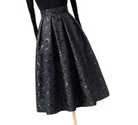 COTCLO Falda larga para mujer, falda de jacquard floral de primavera y verano, cintura alta, falda larga acampanada, color negro, talla L