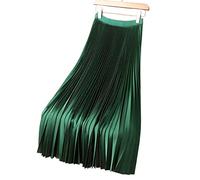 COTCLO Falda larga plisada de satén para mujer, falda larga plisada para primavera y verano, falda elástica para mujer, falda salvaje para oficina, color verde, talla M