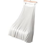 COTCLO Falda larga plisada de satén para mujer, falda larga plisada para primavera y verano, falda elástica para mujer, falda salvaje para oficina, color blanco, talla Xxxl