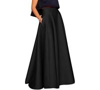 COTCLO Falda larga primavera verano mujer faldas elegantes cintura alta acampanada fiesta maxi falda larga casual vacaciones sólido faldas, Negro, 3XL