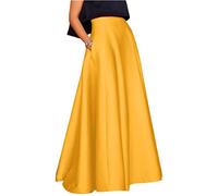 COTCLO Falda larga primavera verano mujer faldas elegantes cintura alta acampanada fiesta maxi falda larga casual vacaciones sólido faldas, amarillo, L