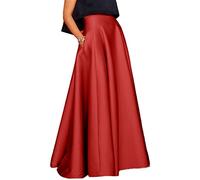 COTCLO Falda larga primavera verano mujer faldas elegantes cintura alta acampanada fiesta maxi falda larga casual vacaciones sólido faldas, rosso, M