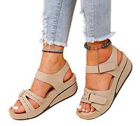 COTCLO Sandalias de verano para mujer, sandalias de tacón de cuña con parte inferior suave, zapatos de verano para mujer, sandalias de plataforma elegantes, zapatos de cuña para mujer, beige, 36