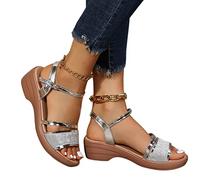 COTCLO Sandalias de verano con cuña de tamaño grande para mujer, sandalias de tacón con plataforma dorada, sandalias de verano para mujer, sandalias de mujer, plateadas, 40