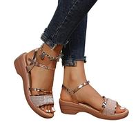 COTCLO Sandalias de verano con cuña de tamaño grande para mujer, sandalias de tacón con plataforma dorada, sandalias de verano para mujer, sandalias de mujer, color dorado, 41