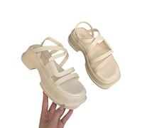 COTCLO Sandalias de verano con plataforma de verano para mujer, con banda estrecha, suela gruesa, sandalias altas para mujer, zapatos para exteriores, beige, 39 (pie 24,5 cm)