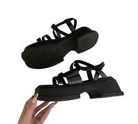 COTCLO Sandalias de verano con plataforma de verano para mujer, con banda estrecha, suela gruesa, sandalias altas para mujer, zapatos para exteriores, color negro, 37 (pie 23,5 cm)