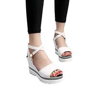 COTCLO Sandalias de verano de tacón alto para mujer, sandalias casuales para mujer, sandalias de plataforma con puntera abierta, zapatos de mujer, color blanco, 35