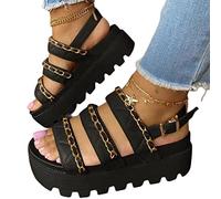COTCLO Sandalias de verano para mujer, sandalias de plataforma con puntera abierta, hebilla con tiras para aumentar la altura, sandalias de verano para mujer