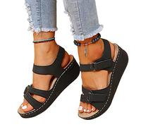 COTCLO Sandalias de verano para mujer, sandalias de tacón de cuña con parte inferior suave, zapatos de verano para mujer, sandalias de plataforma elegantes, zapatos de cuña para mujer, color negro, 38