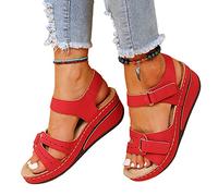 COTCLO Sandalias de verano para mujer, sandalias de tacón de cuña con parte inferior suave, zapatos de verano para mujer, sandalias de plataforma elegantes, zapatos de cuña para mujer, color rojo, 39