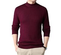 COTCLO Suéter de cuello alto Otoño e invierno Color sólido Medio cuello alto Suéter de cachemira sintética Hombres Slim Youth Bottoming Shirt-Rojo, XL