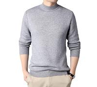 COTCLO Suéter de cuello alto para otoño e invierno, color sólido, medio cuello alto, suéter de cachemira sintética para hombre, camisa delgada para jóvenes, gris claro, L