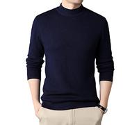 COTCLO Suéter de cuello alto para otoño e invierno, color sólido, medio cuello alto, suéter de cachemira sintética para hombre, camisa delgada para jóvenes, azul marino, L