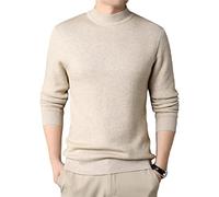 COTCLO Suéter de cuello alto para otoño e invierno, color sólido, medio cuello alto, suéter de cachemira sintética para hombre, camisa delgada para jóvenes, beige, M