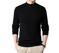 COTCLO Suéter de cuello alto para otoño e invierno, color sólido, medio cuello alto, suéter de cachemira sintética para hombre, camisa delgada para jóvenes, color negro, talla XL