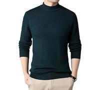 COTCLO Suéter de cuello alto para otoño e invierno, color sólido, medio cuello alto, suéter de cachemira sintética para hombre, camisa delgada para jóvenes, verde militar, talla XXL
