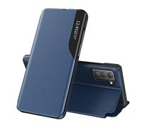 COTDINFOR Carcasa para Samsung S21 FE Flip Funda con Inteligente Wake-up Smart View Cover con Standing Soporte Plegable Shell Shockproof Protectora Fundas Caso Galaxy S21 FE Blue CC.