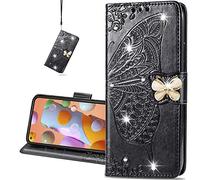 COTDINFOR Compatible con iPhone 17 Pro MAX Funda Case Diamante Mariposa Magnético Billetera Suave PU Cuero Anti-arañazo Caso para iPhone 17 Pro MAX Cover Diamond Butterfly Black SD